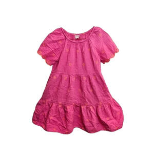 Cat & Jack Girls Pink Embroidered Dress Size 8, Boho Tiered Cotton w/pockets